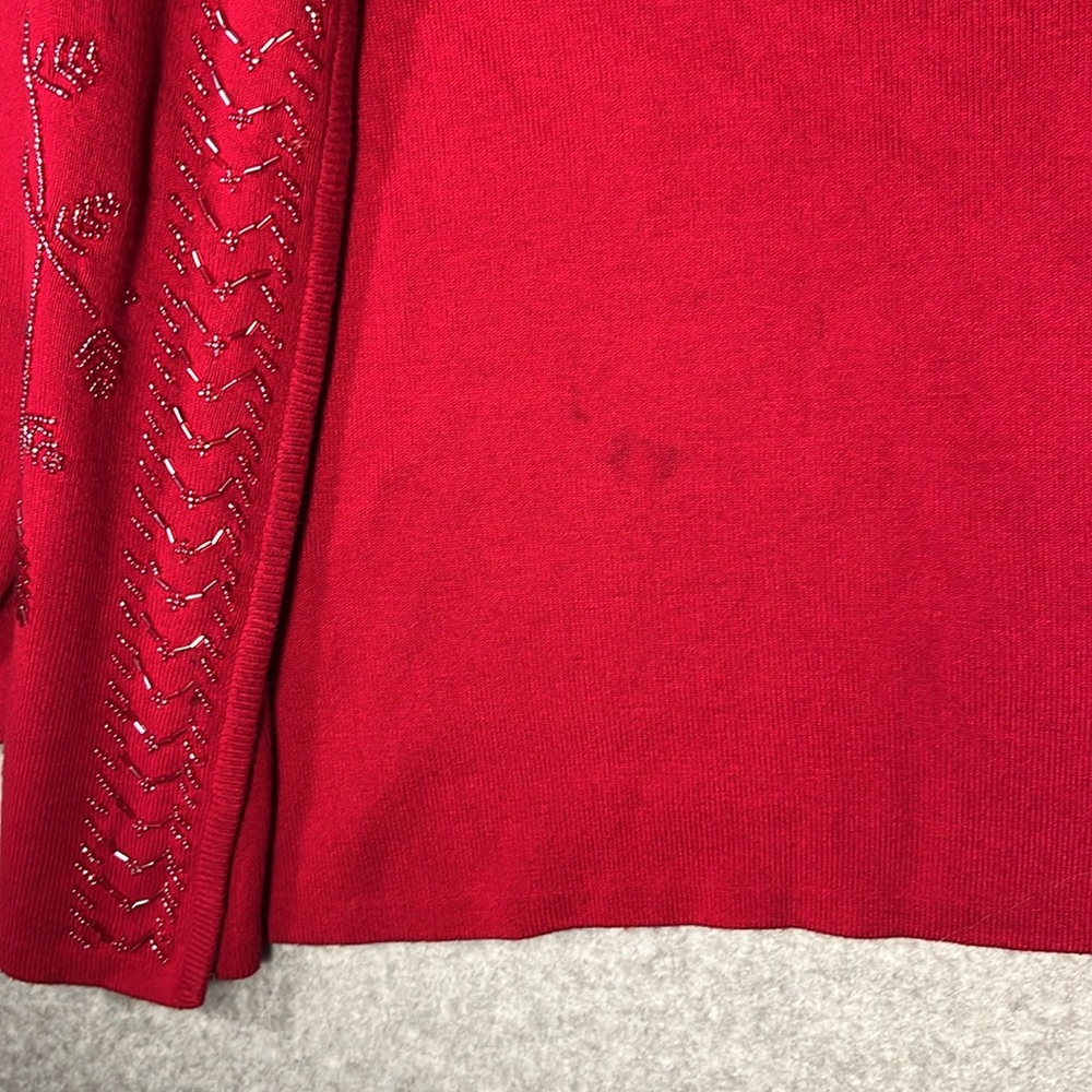 Holiday Beaded Sweater Cardigan Red Sz M 6 8 Sparkle Christmas Hostess Holiday - Picture 9 of 10